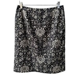 Talbots Skirt Black Beige Damask Jacquard Cotton Business Party Office Size 8